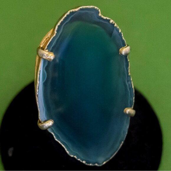 Size 7, Vintage Art Deco Blue Abyss Oval Stone Adjsutable Ring, K33 - Picture 1 of 3